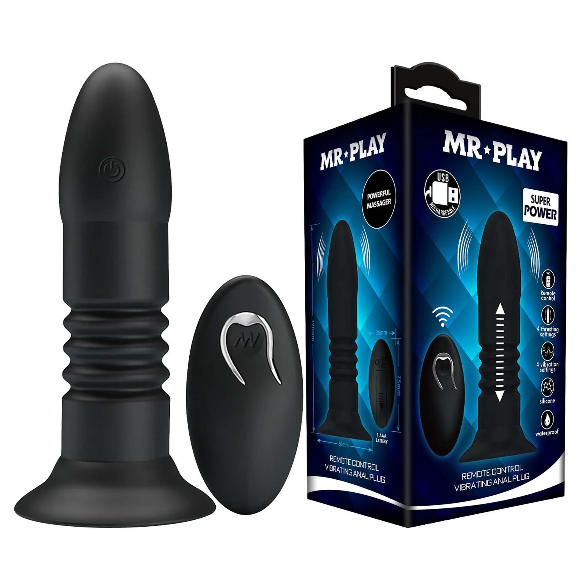 Анальная пробка Mr. Play Remote Control, 13.8 см (черный)