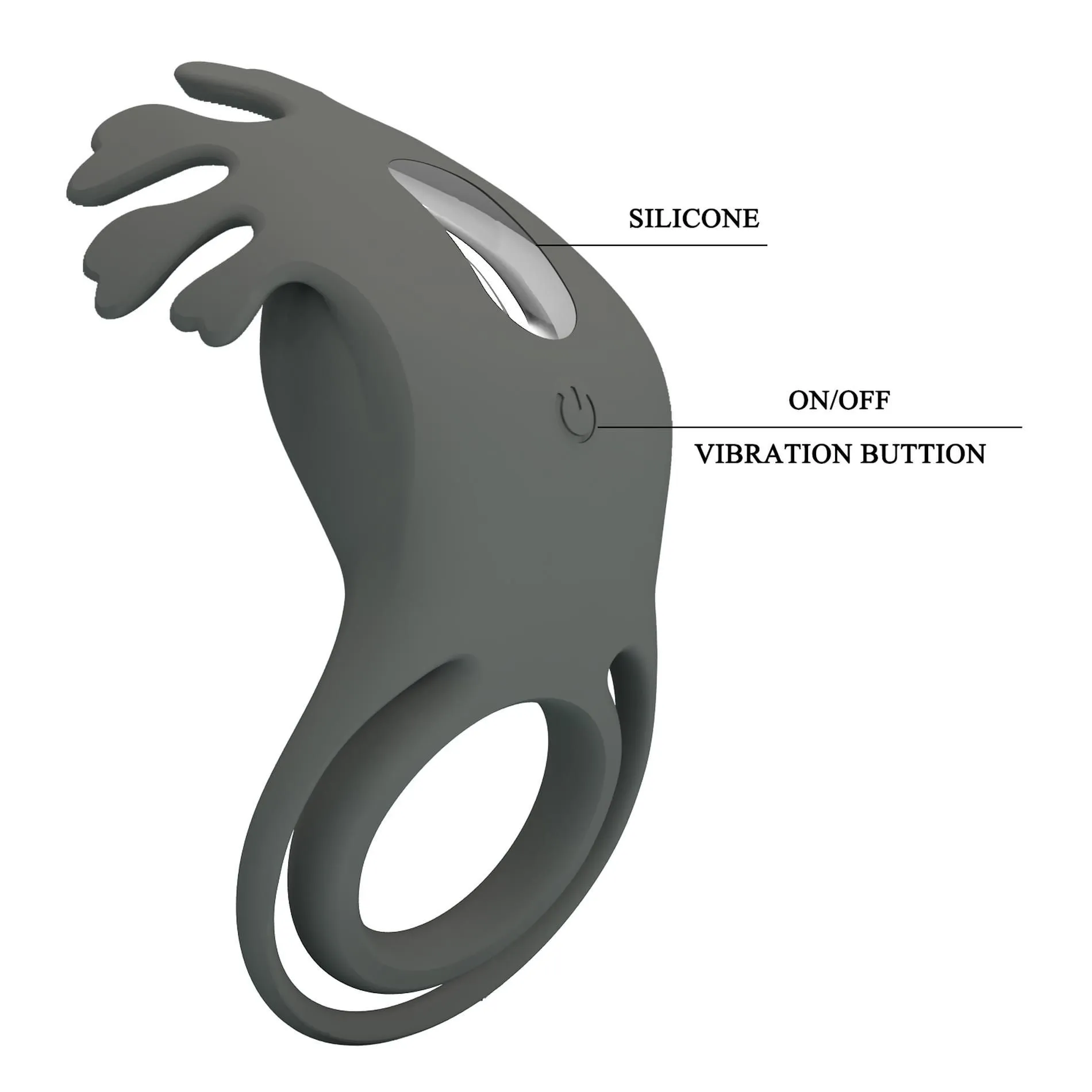 Ерекційне кільце Pretty Love Vibrant Penis Ring Ruben, 8.5 см (сірий)