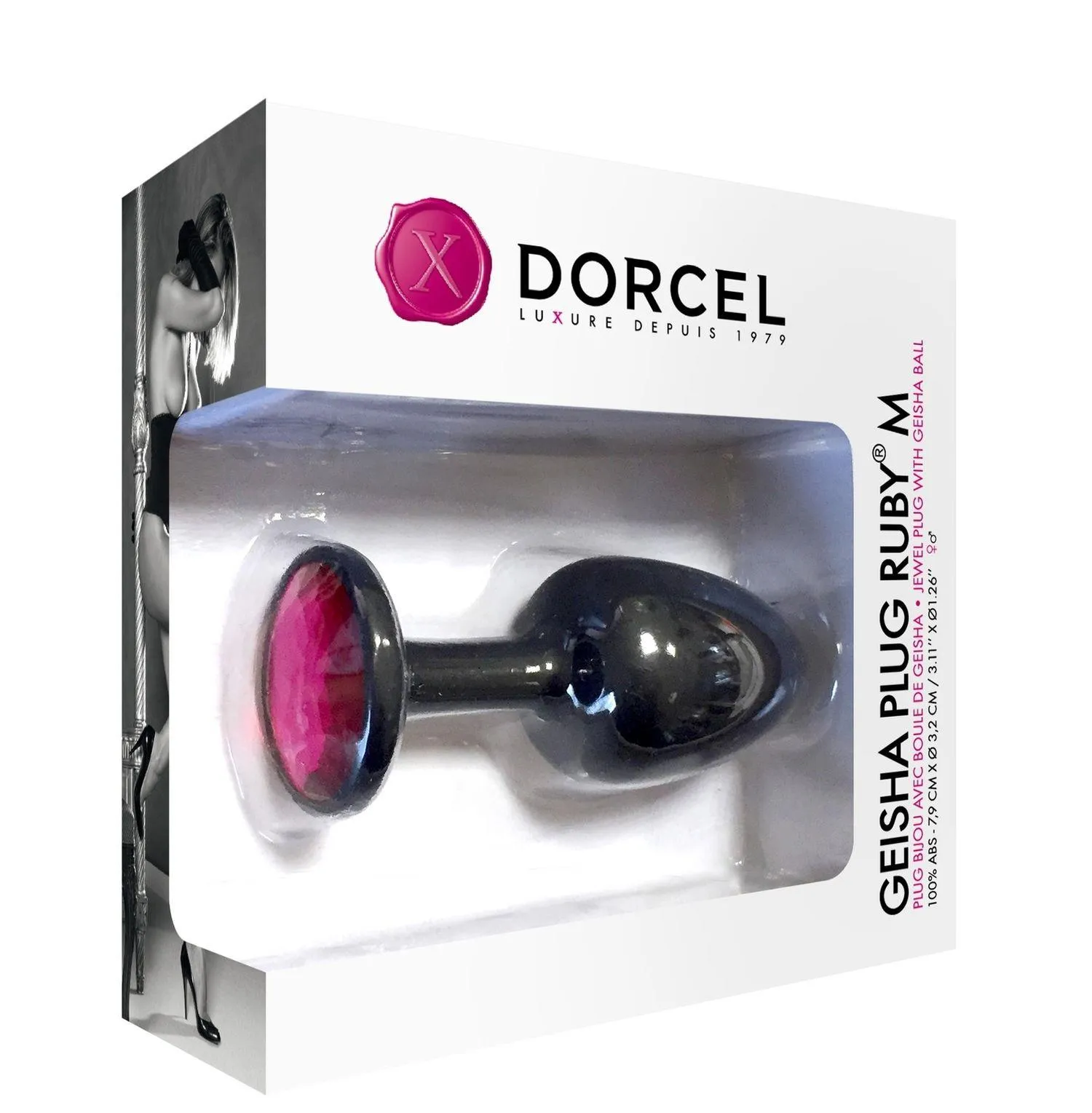 Dorcel Geisha Plug Ruby M - Korek analny z kryształkiem, Czerwony, 8 cm