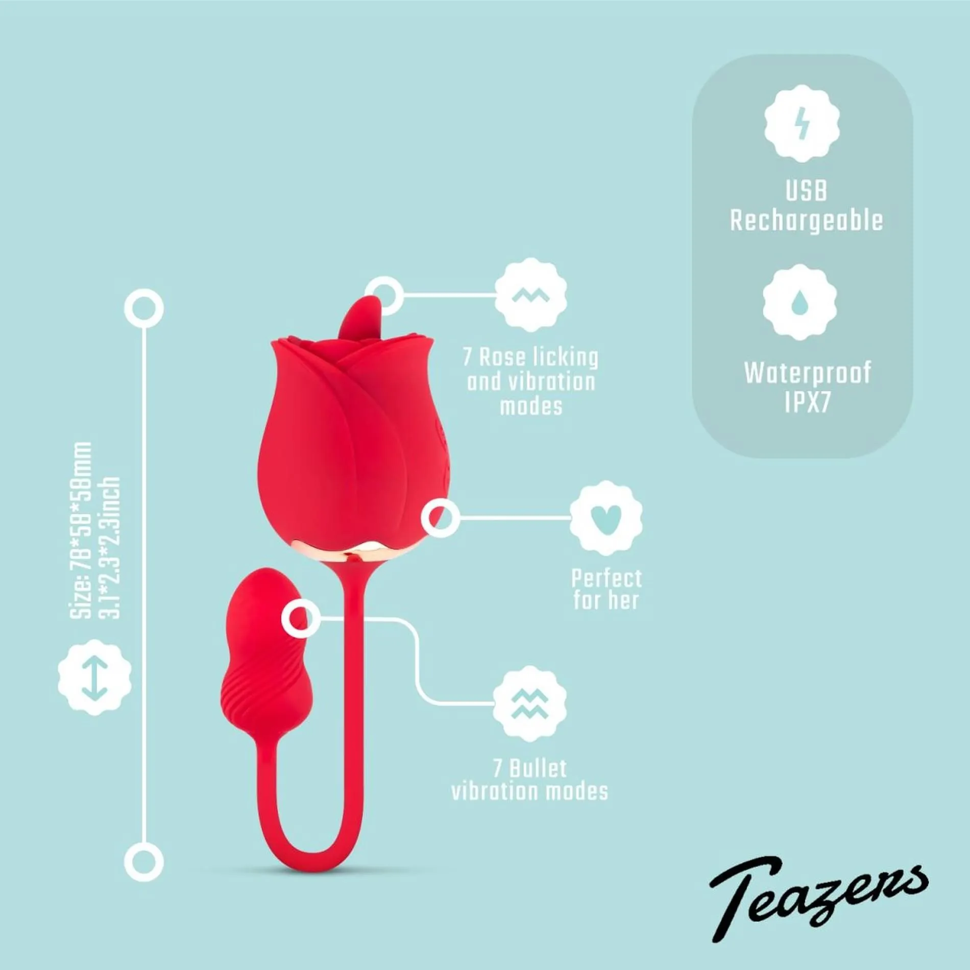 Вибратор Teazers Rose, 32 см (красный)