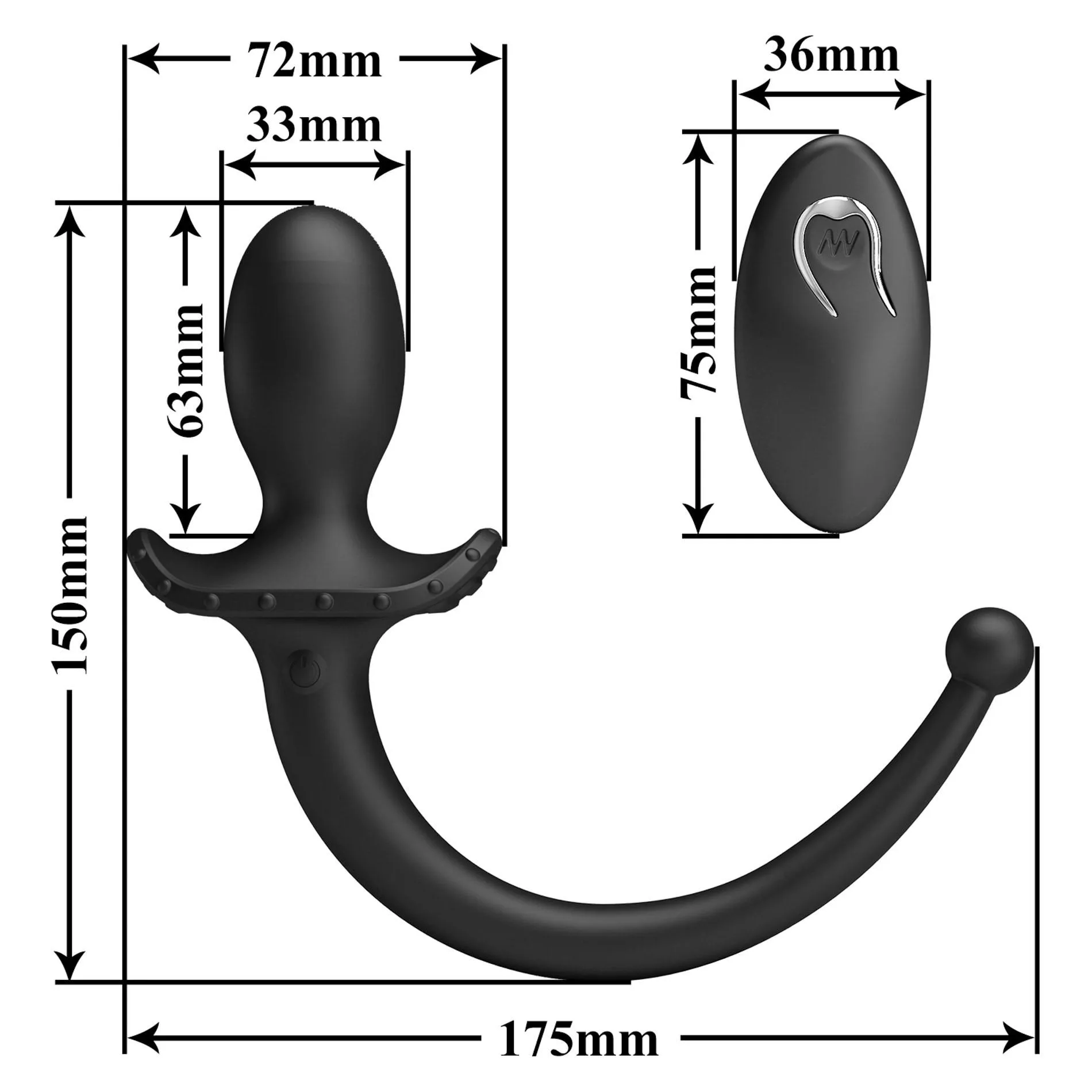 Mr. Play Remote Control - Korek analny, Czarny, 15 cm