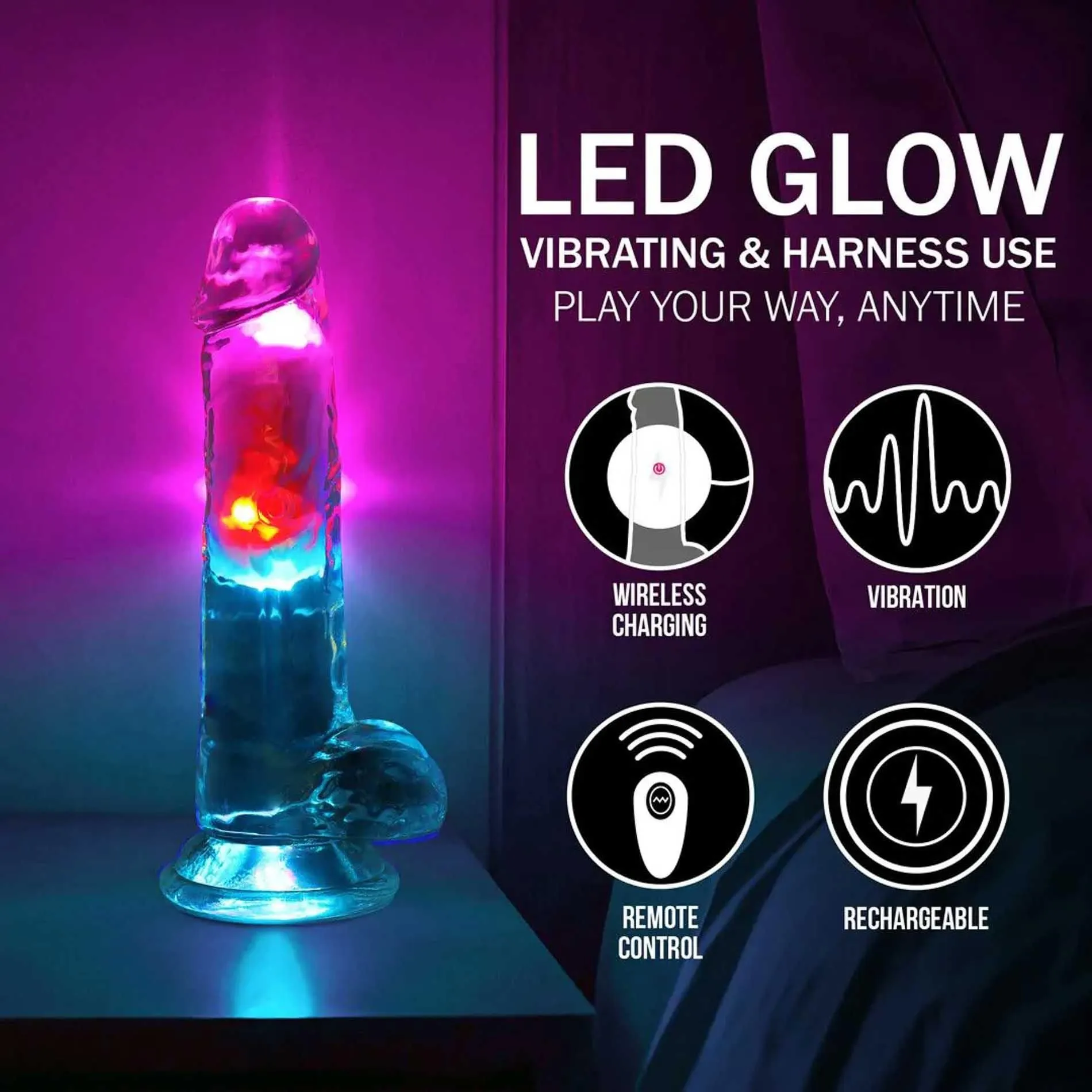 Вібратор RealRock LED Vibrating, 19.5 см (прозорий)