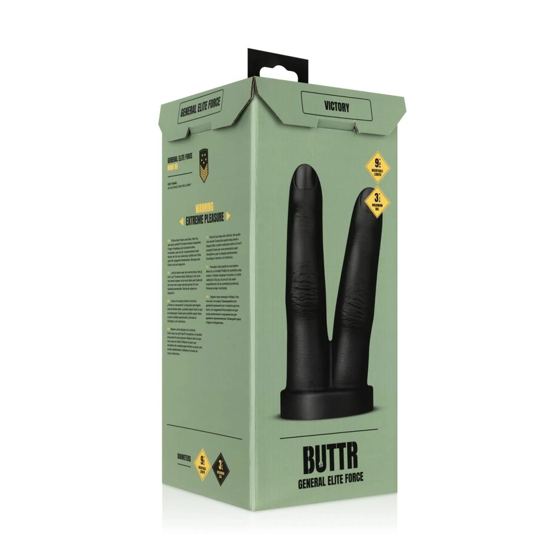 Buttr General Elite Force Victory - Dildo podwójne, Czarny, 27 cm
