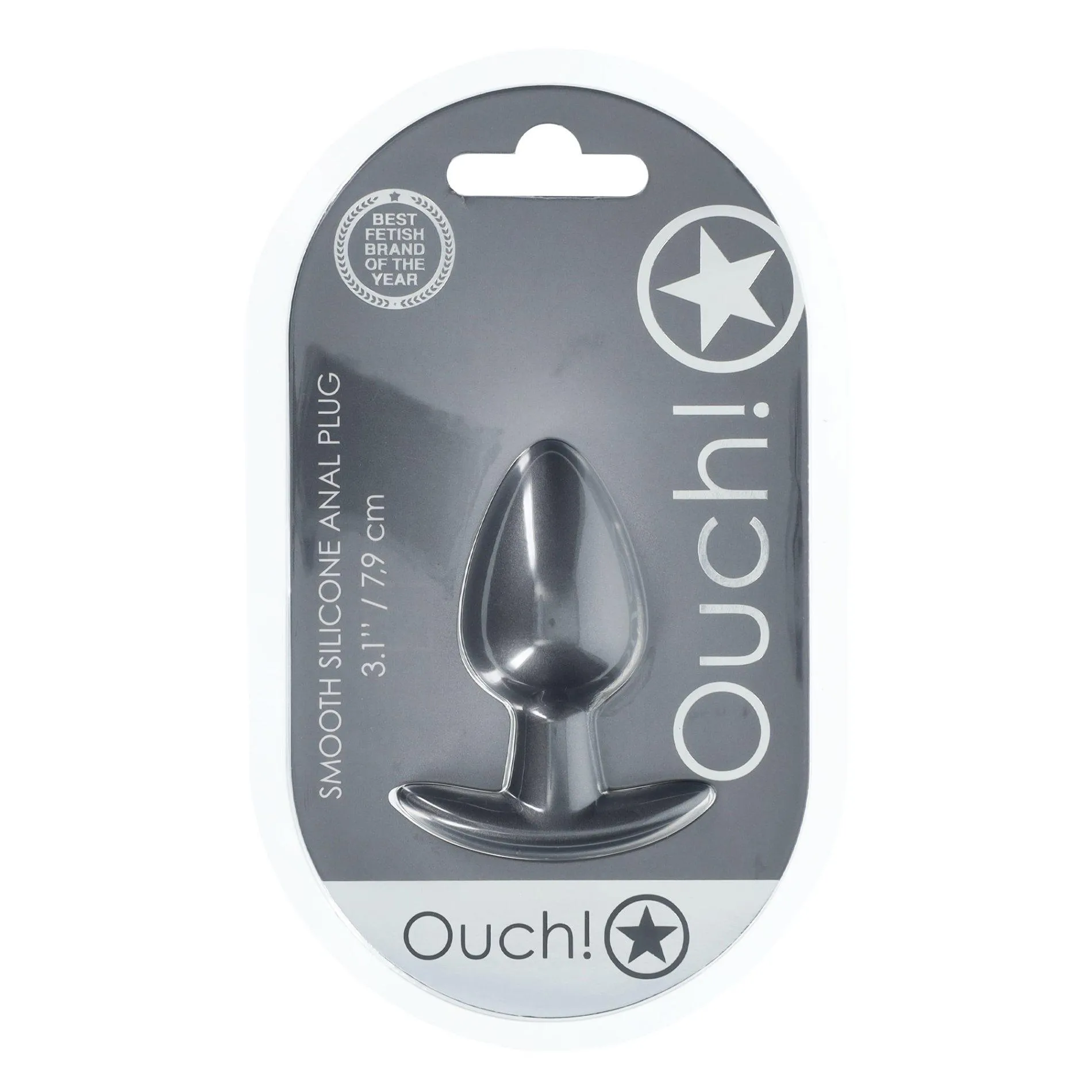Ouch! Smooth Anal Plug Metallic M - Korek analny, Szary, 7.9 cm, M