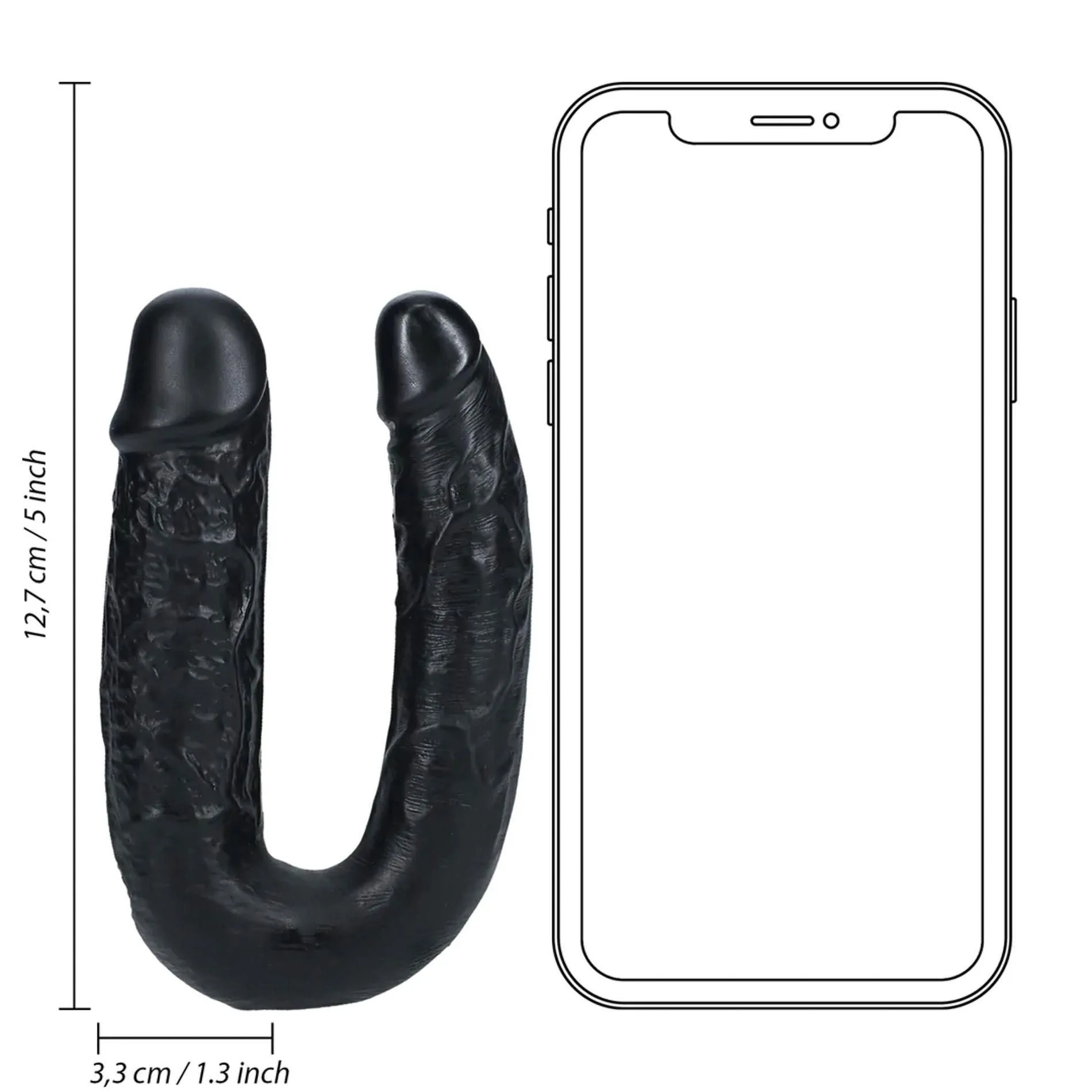 RealRock U Shaped - Dwustronny dildo B, Czarny, 25.5 cm