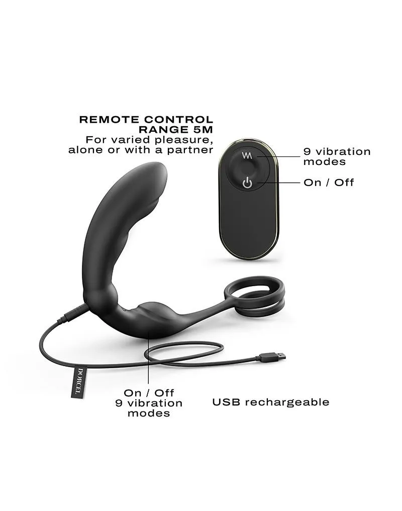 Dorcel P-Ring - Masażer prostaty z pierścieniem erekcyjnym, Czarny, 18 cm