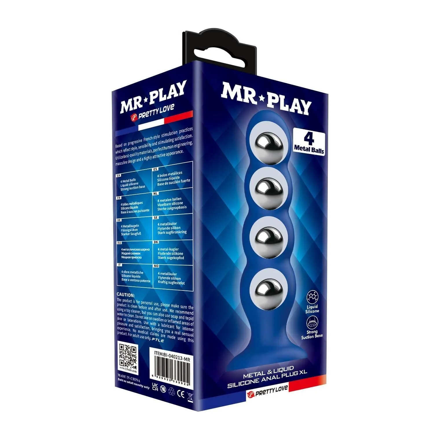 Mr. Play 4 Metal Balls - Korek analny, Niebieski, 16.5 cm