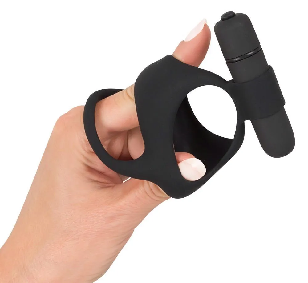 Black Velvets Cock & Ball Ring - Pierścień wibracyjny, Czarny, 7 cm