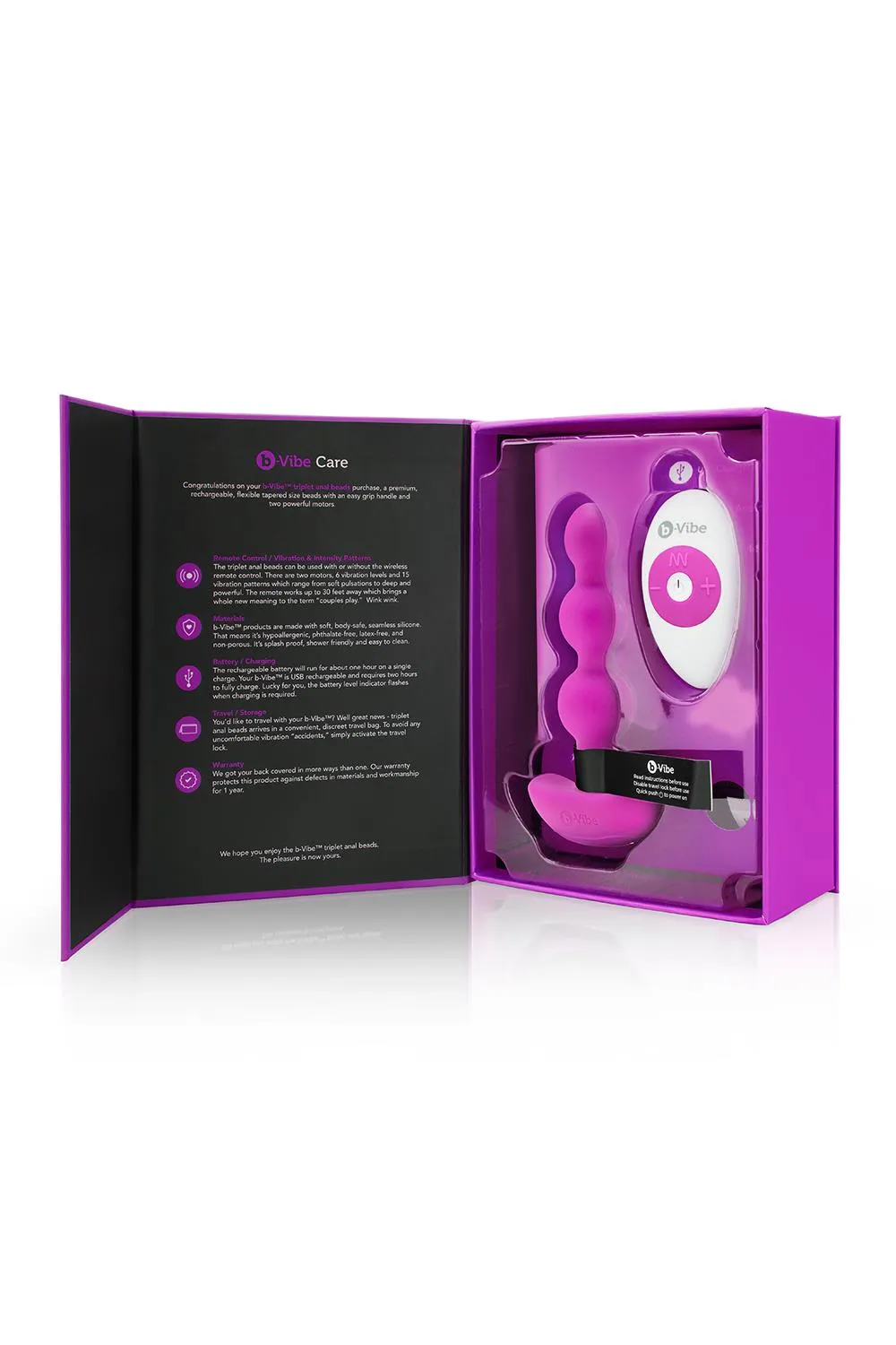 B-Vibe Triplet - Korek analny z wibracjami, Różowy, 13.8 cm