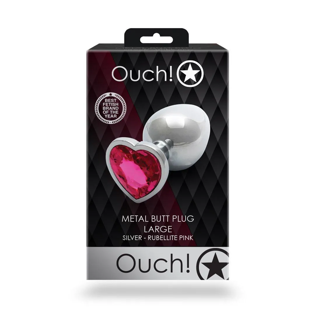 Анальная пробка Ouch! Heart Gem Butt Plug Large, 9.3 см (серебристый)