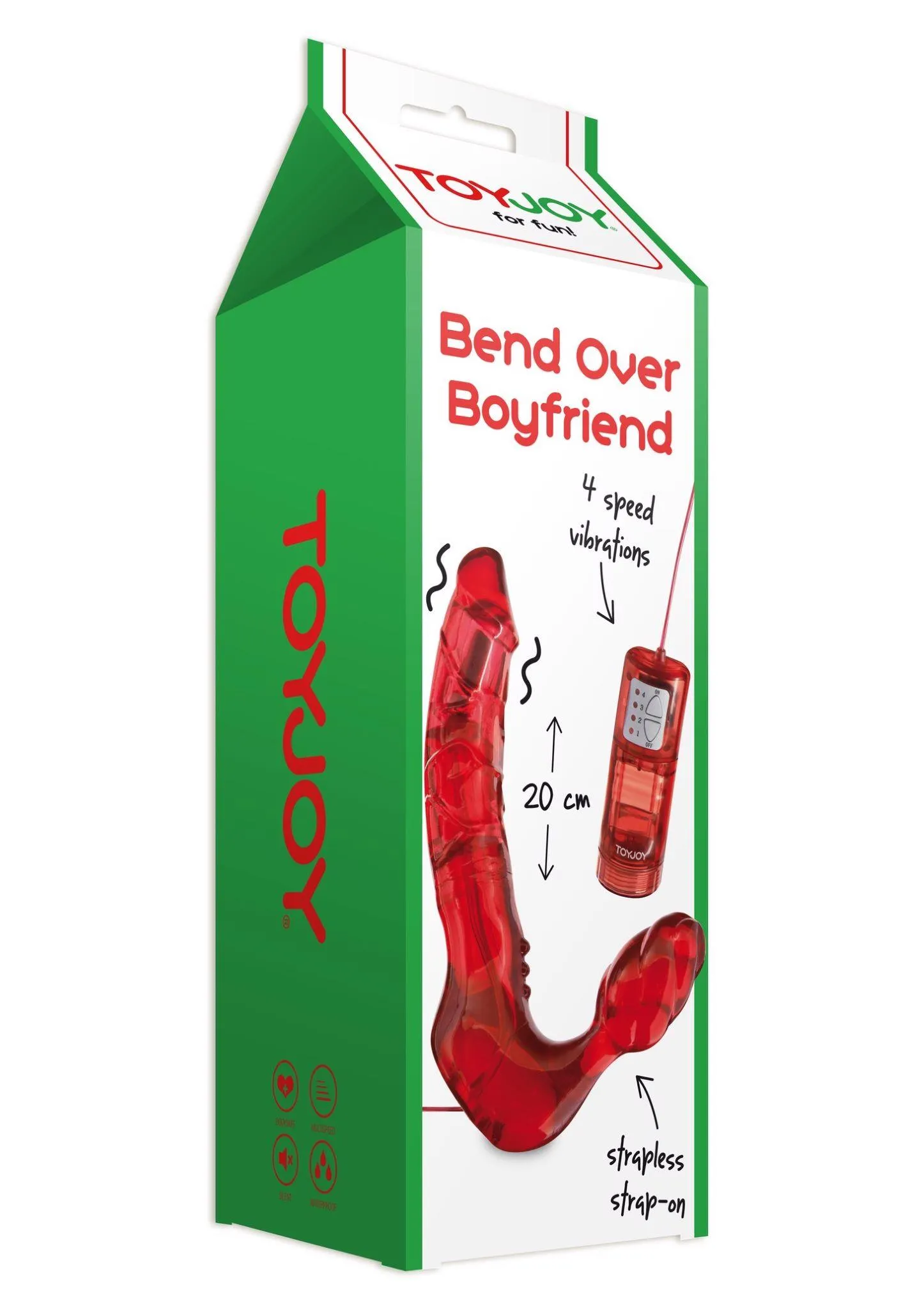 Безремневой страпон с вибрацией ToyJoy Bend Over Boyfriend, 18.5 см (красный)