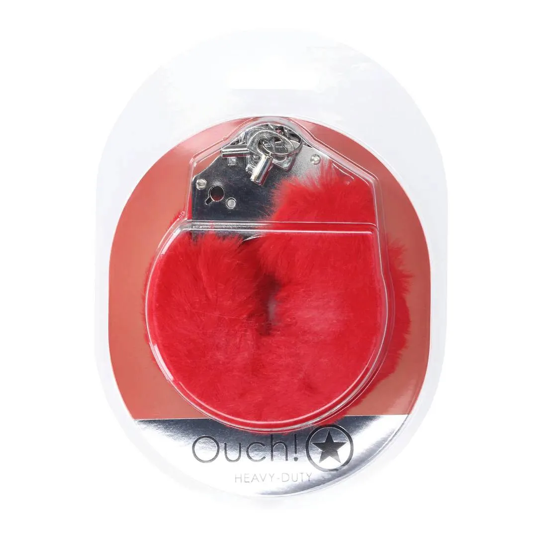 Ouch! by Shots Heavy-duty Fluffy Handcuffs - Kajdanki, Czerwony, 24 cm