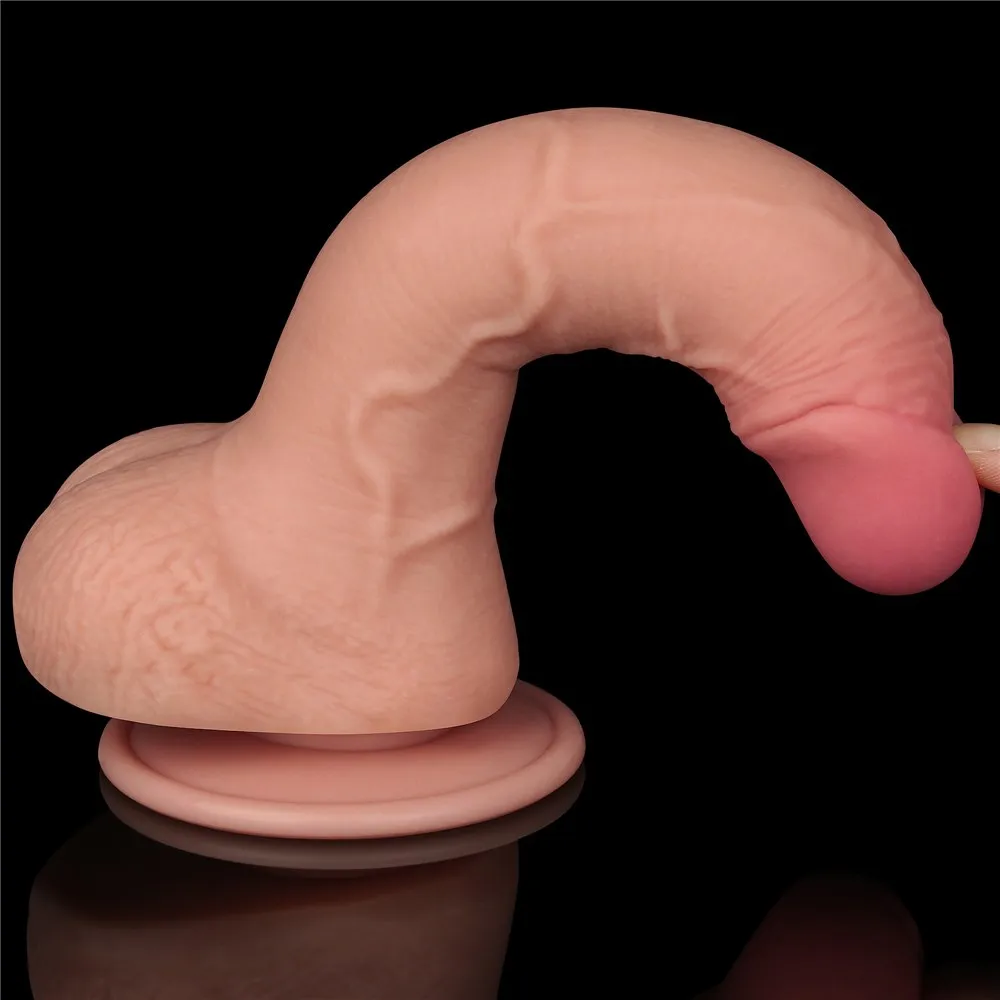 Lovetoy Sliding Skin Dual Layer Dong - Dildo, W kolorze cielistym, 19.5 cm