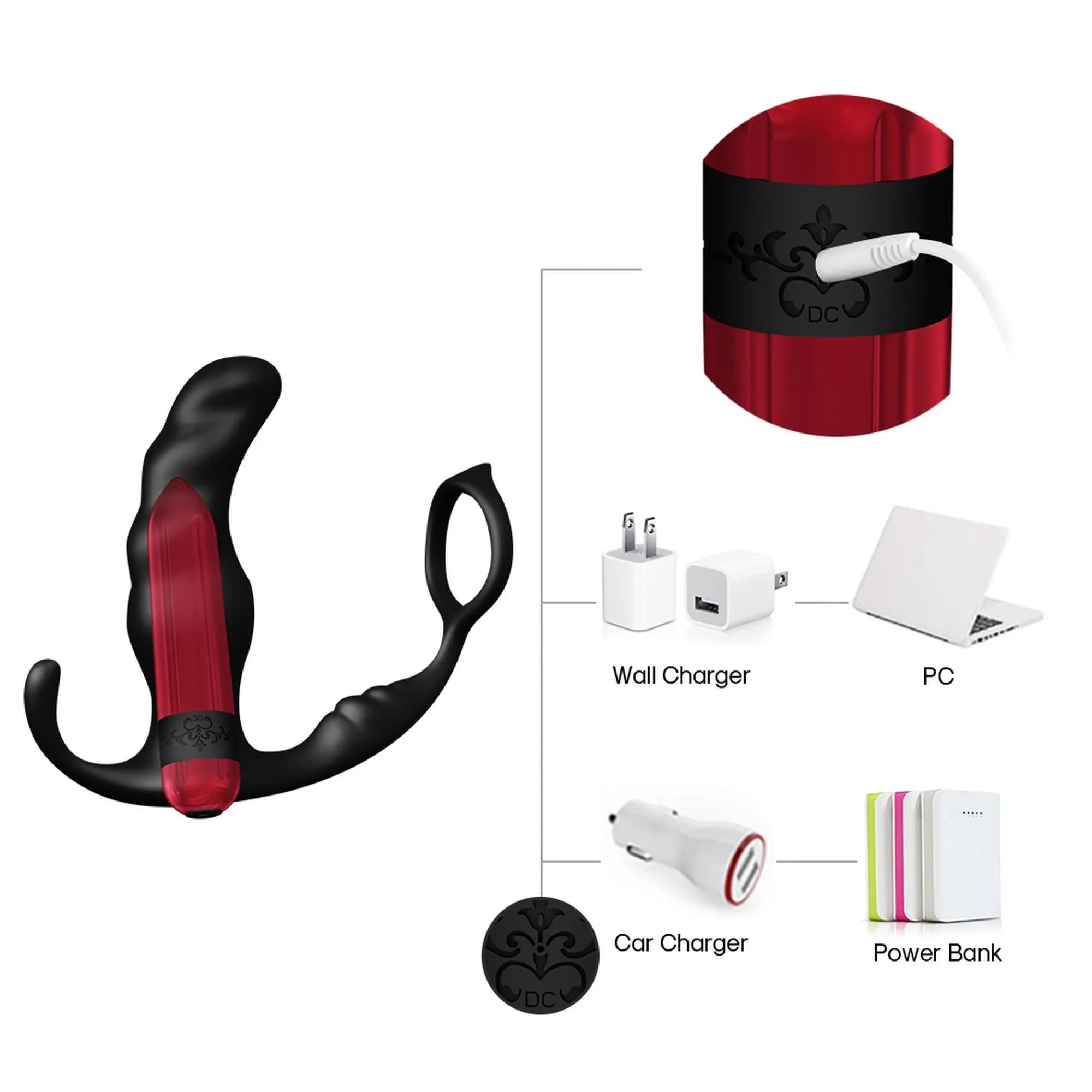 B - Series Joy Knight - Stymulator prostaty, Czarny, 12 cm