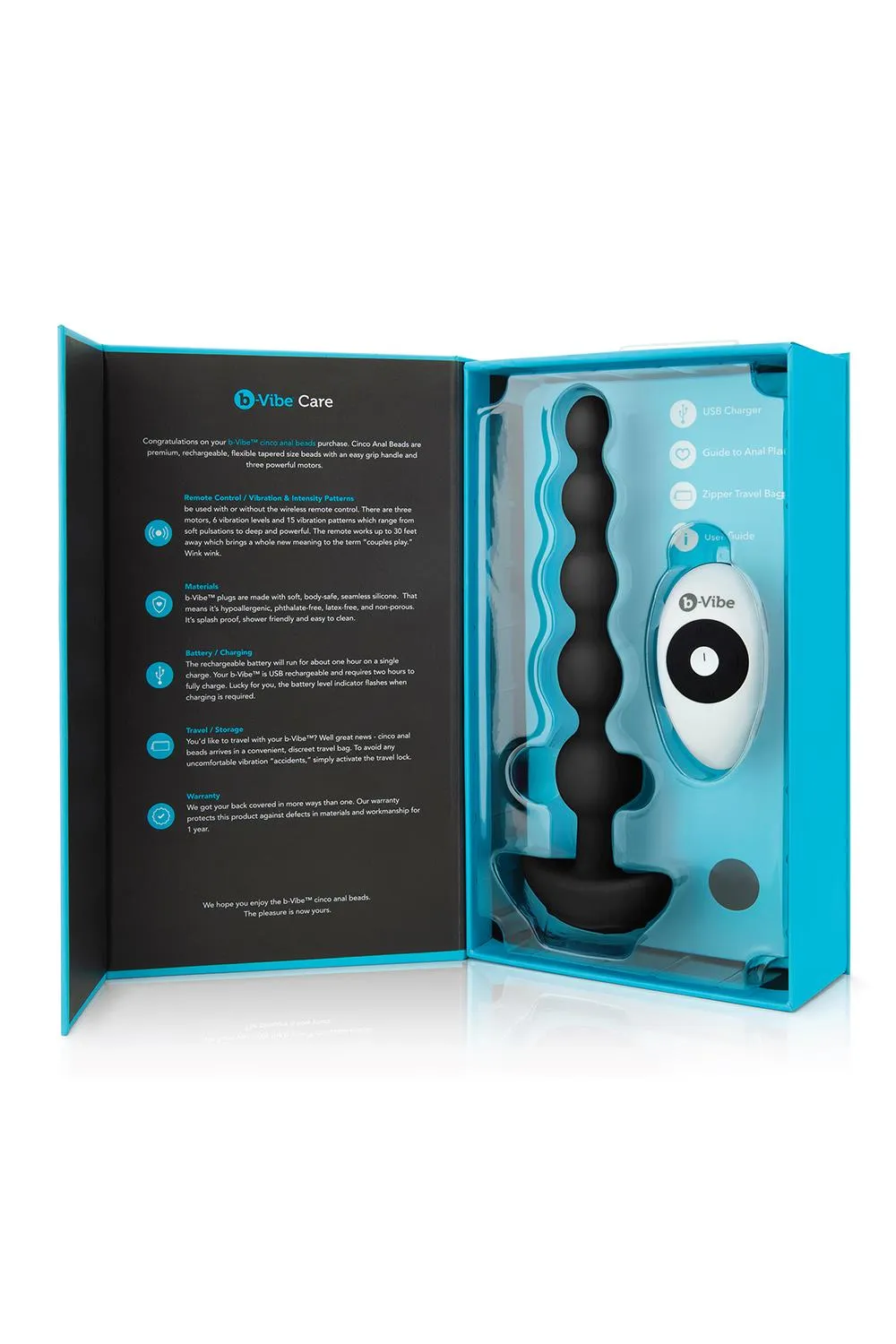 B-Vibe Cinco - Korek analny, Czarny, 19 cm