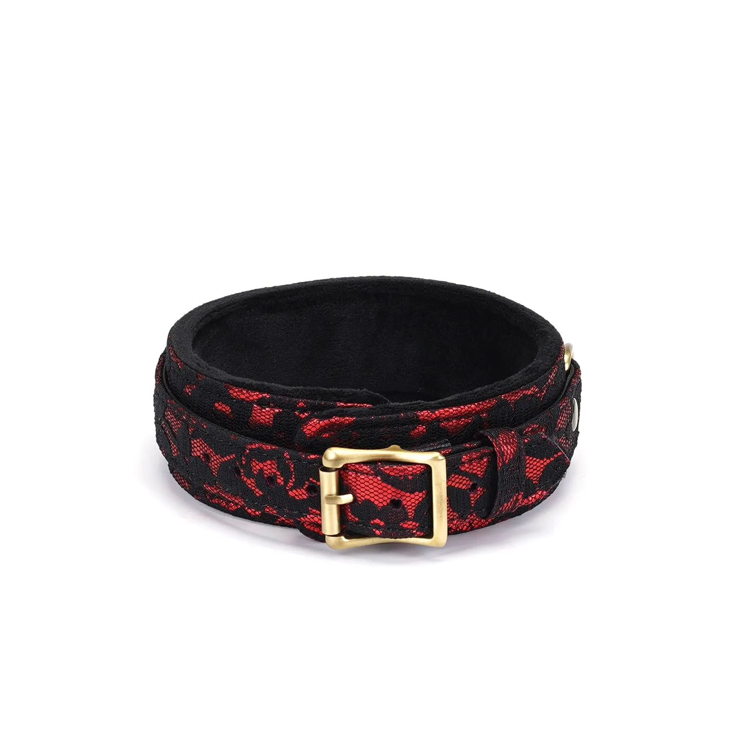 Нашийник з повідцем Liebe Seele Victorian Garden Lace and Vegan Collar With Leash (чорний з червоним)