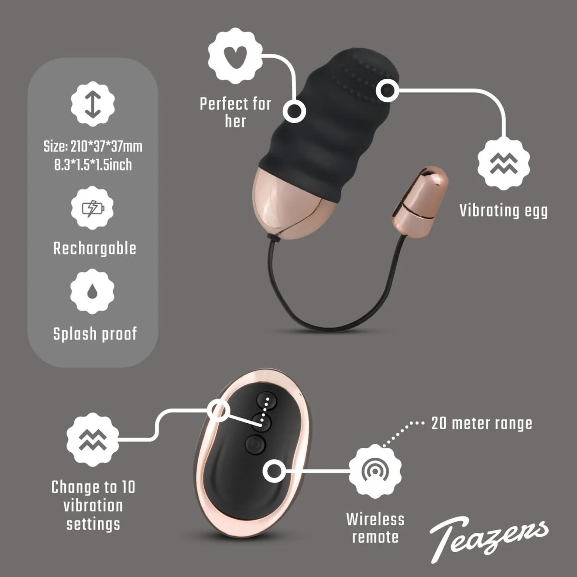 Віброяйце Teazers Ribbed Vibrating Egg, 8 см (чорний)