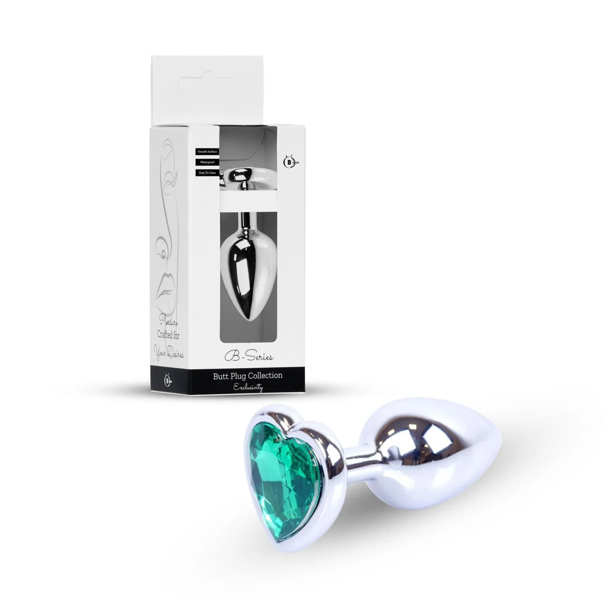 Анальная пробка B - Series HeavyFun Jewellery Silver Heart, 7 см (зеленый)