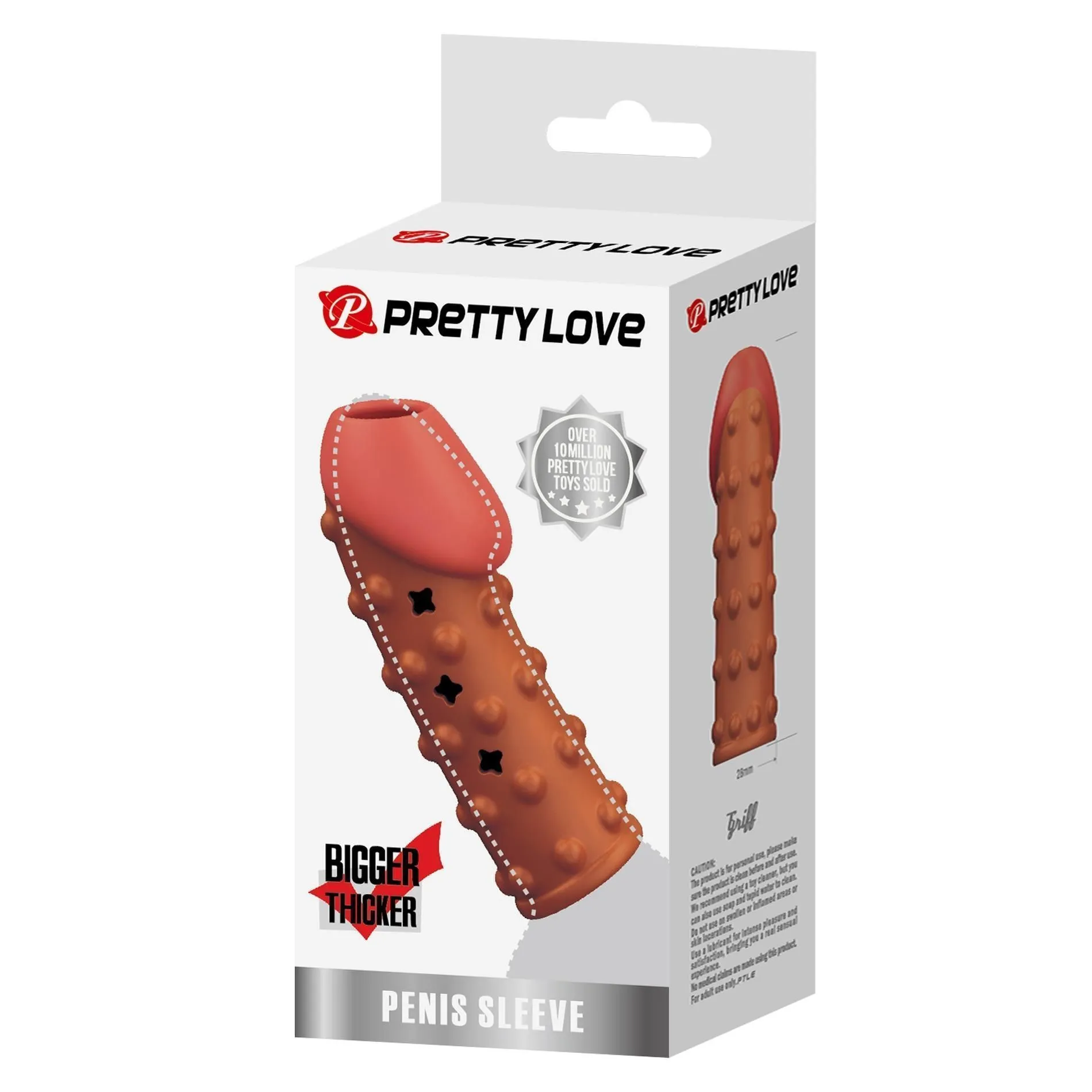 Pretty Love Penis Sleeve - Nakładka na penisa, Brązowy, 19.8 cm