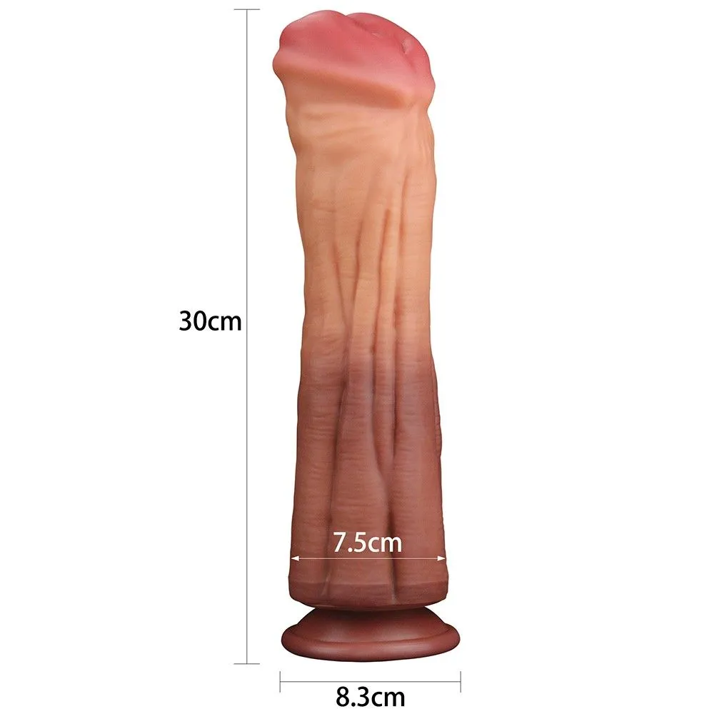 Фалоімітатор LoveToy Dual Layered Silicone Cock 12", 30 см (коричневий)