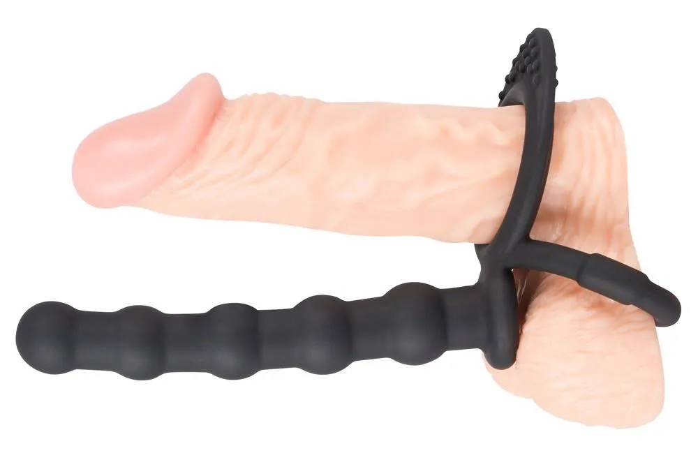 Анальная пробка с эрекционным кольцом Black Velvets Cock And Ball Ring, 19 см (черный)