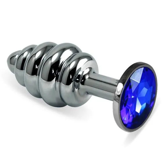 Металева анальна пробка з кристалом Lovetoy Spiral Metal Plug, 6.8 см (синій)