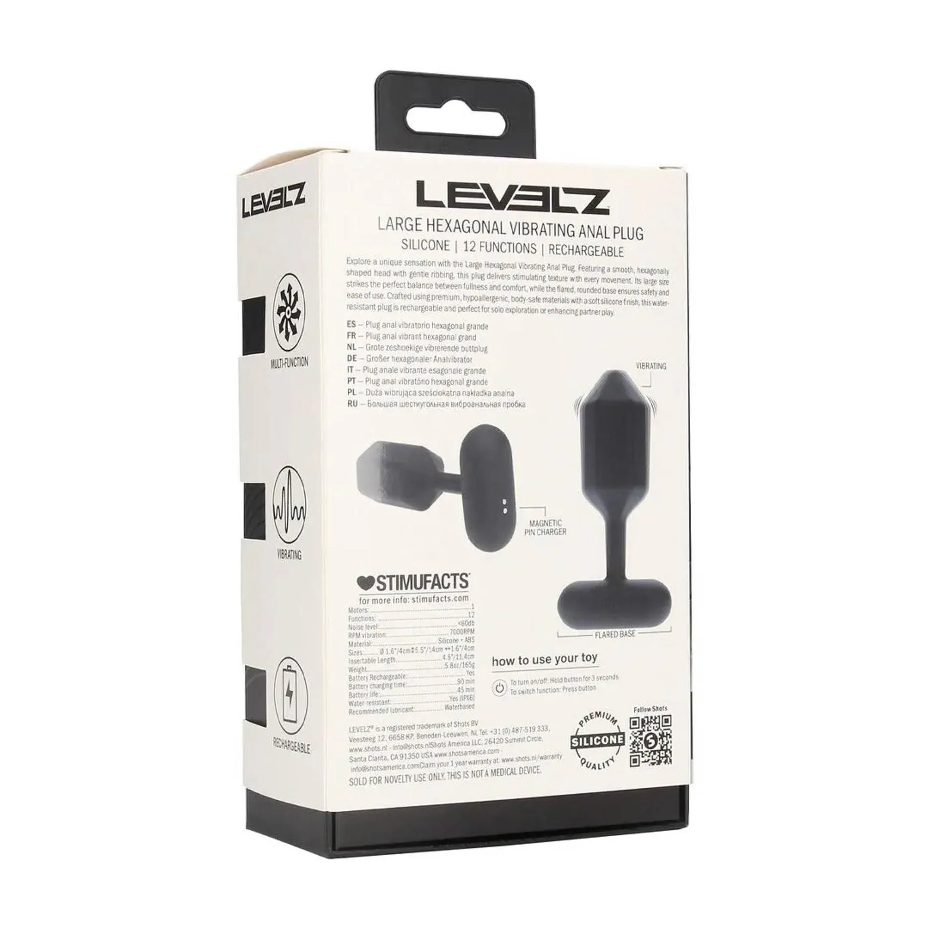 Анальна пробка Levelz Hexagonal Anal Plug L, 13.9 см (чорний)