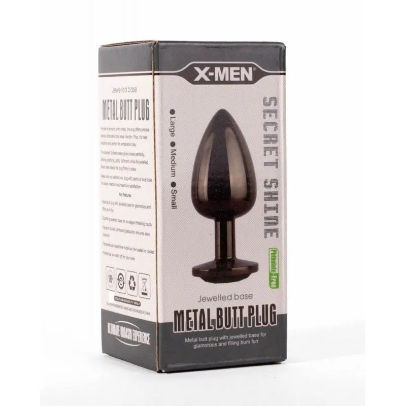 Анальная пробка X-Men Secret Shine Black Jewell, 8,2 см (черный)