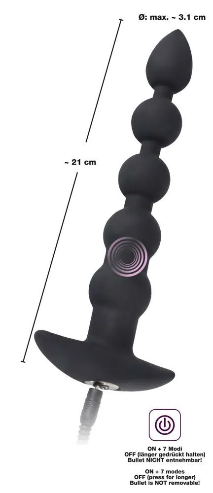 Black Velvets Rechargeable Beads - Wibrujące koraliki kulki analne, Czarny, 21 cm