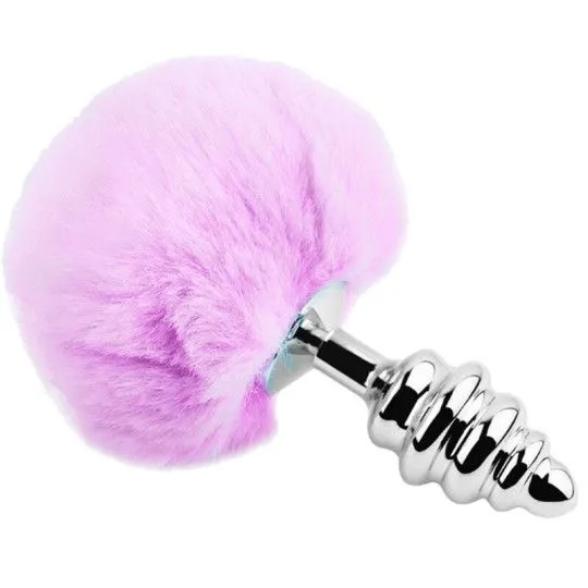Анальная пробка Alive Metal Anal Fluffy Twist Plug S, 7 см (фиолетовый)