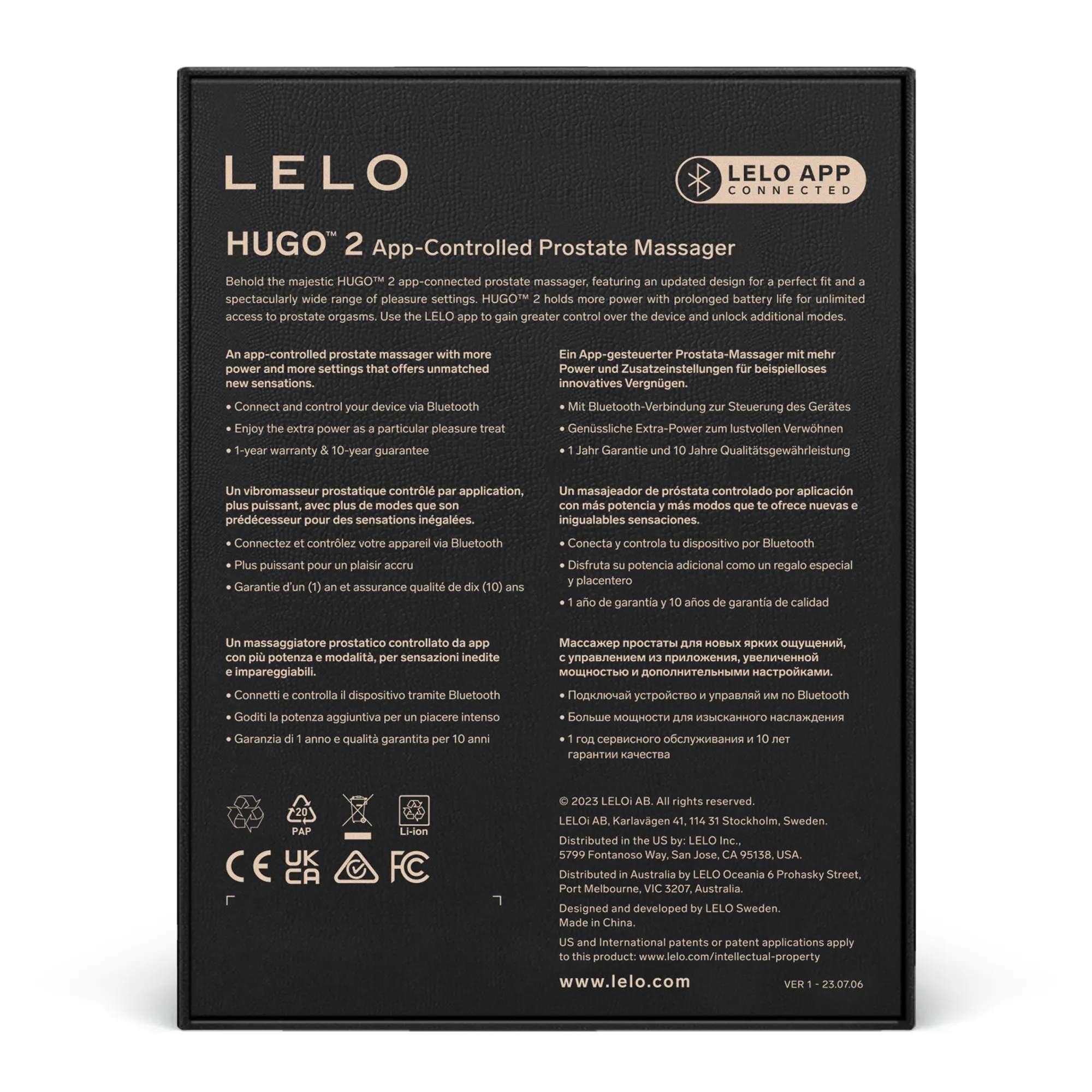 Стимулятор простаты LELO Hugo 2 App, 10,7 см (черный)