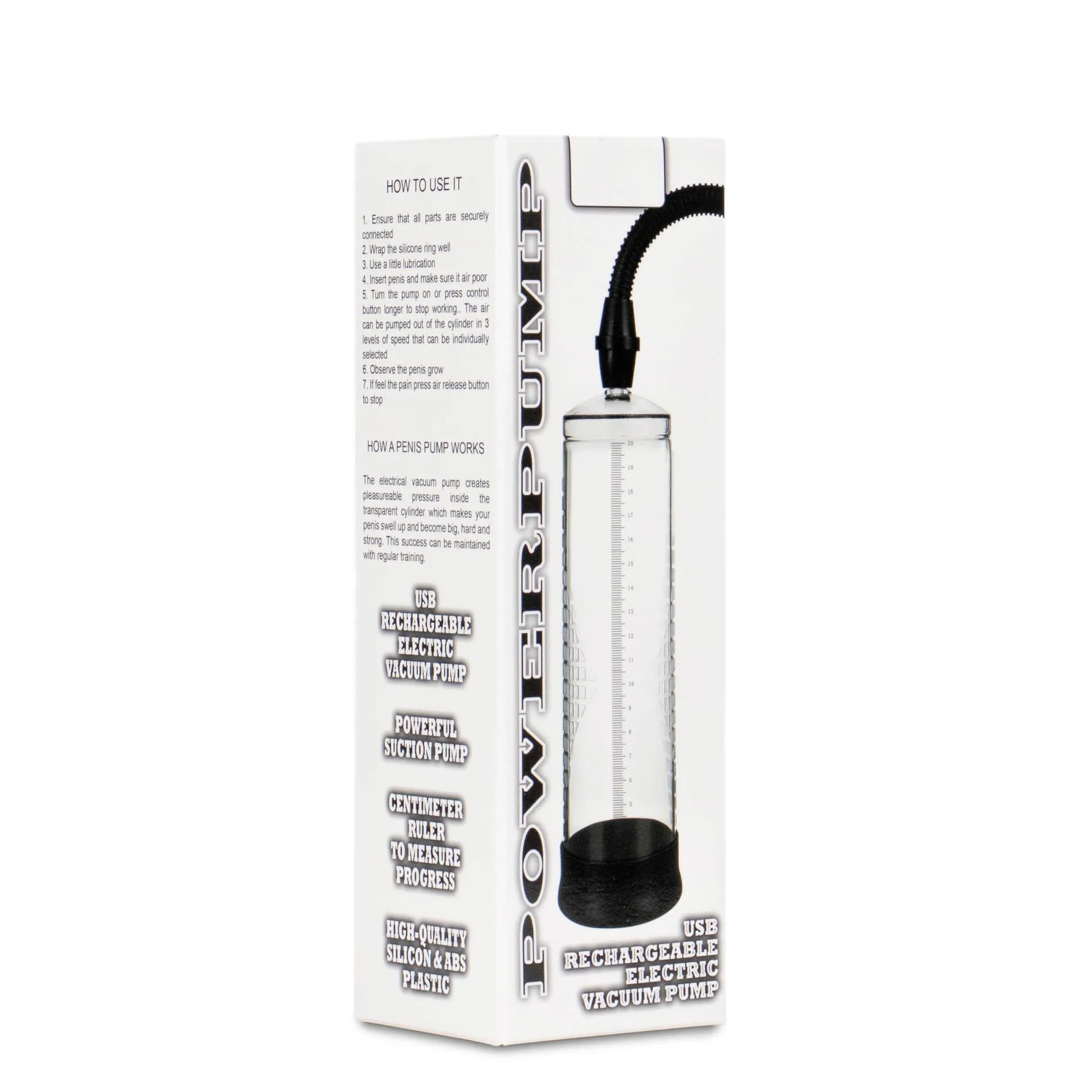 B - Series Power Powerpump USB Rechargeable Electric Vacuum Pump - Pompka do penisa B -, Przezroczysty, 22 cm
