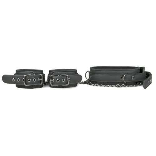 Easytoys Leather Collar With Handcuffs - Zestaw BDSM, Czarny, 40 cm