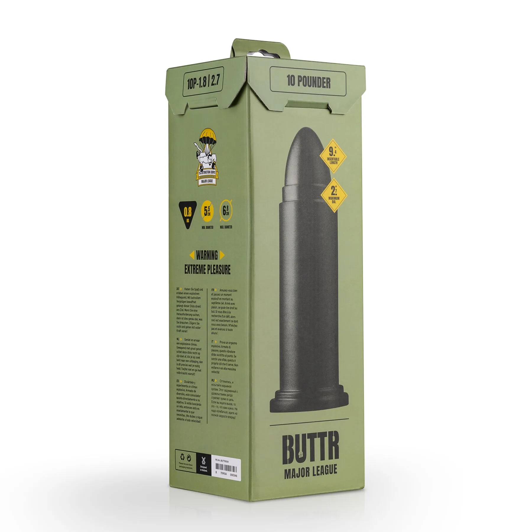 Buttr Major League 10 Pounder - Korek analny, Czarny, 25.5 cm