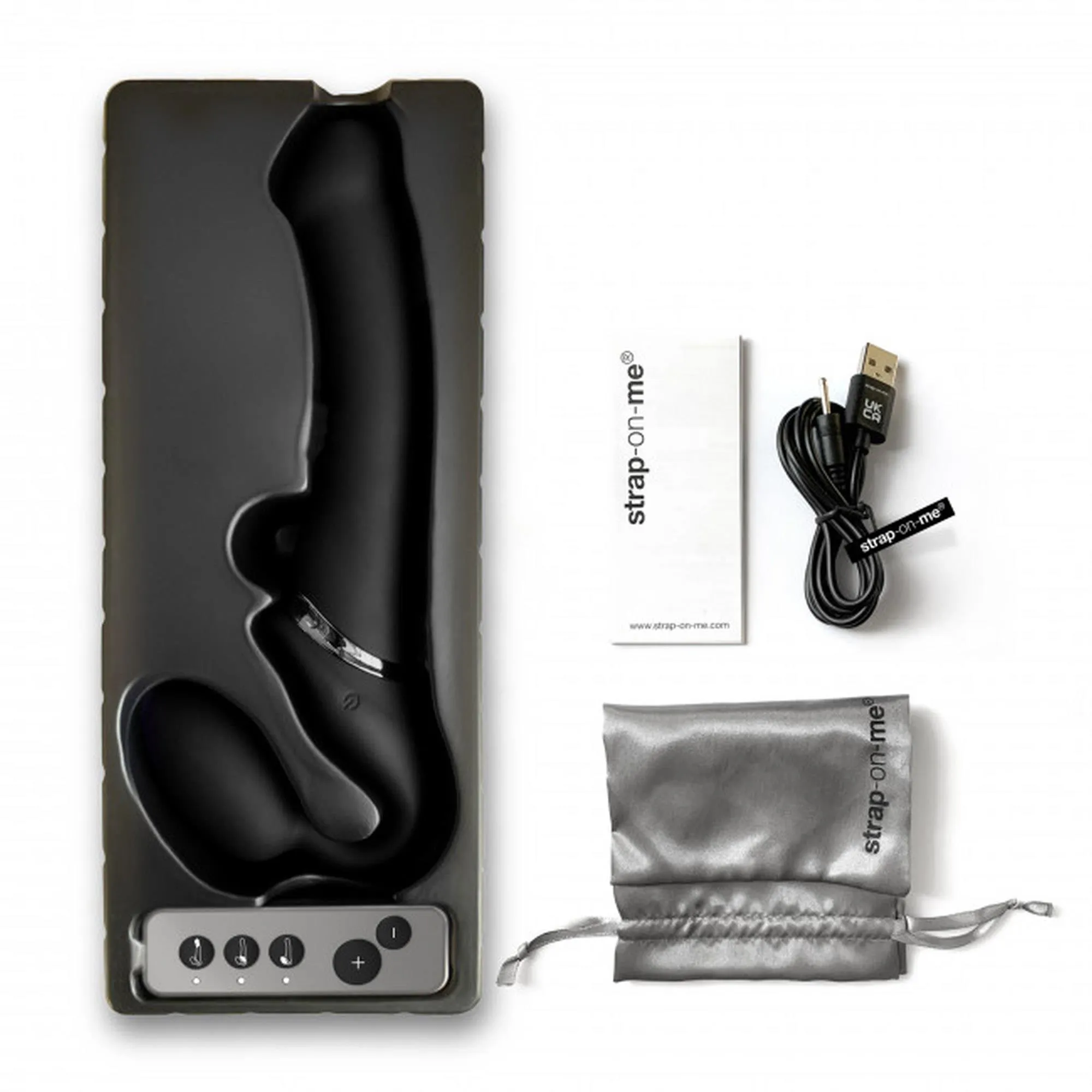 Strap-on-me Vibrating Bendable strap-on - Podwójny strapon z wibracjami, Czarny, 18 cm