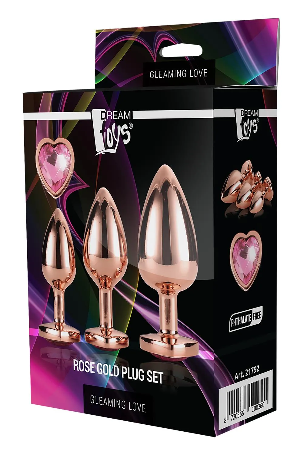 Dream Toys Gleaming Love Gold Plug Set - Korek analny, Różowy, 9.5 cm