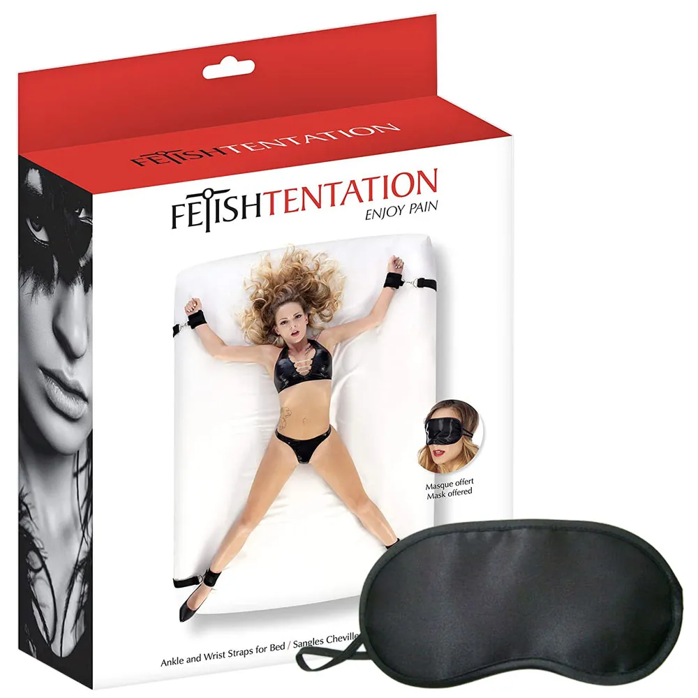 Ограничительный ремень для рук и ног для кровати с маской для глаз Fetish Tentation (черный)