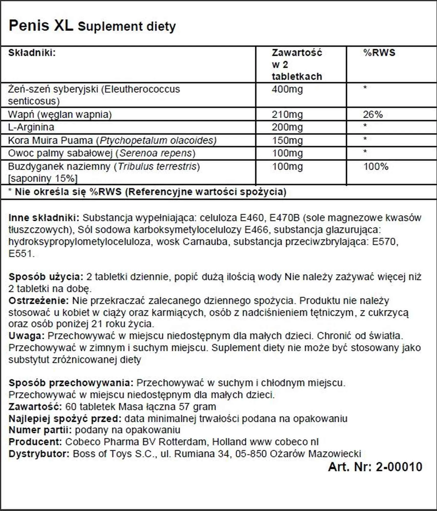 Таблетки для увеличения пениса Cobeco Penis XL, 60 шт