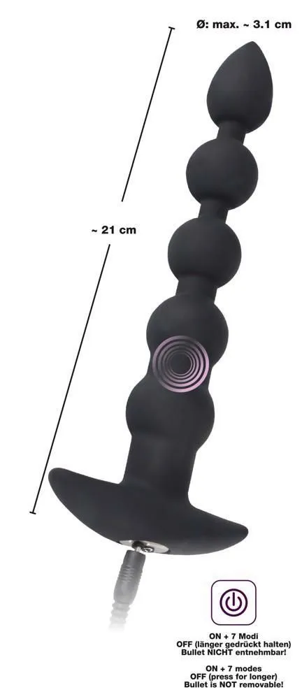 Анальний ланцюжок з вібрацією Black Velvets Rechargeable Beads, 21 см (чорний)