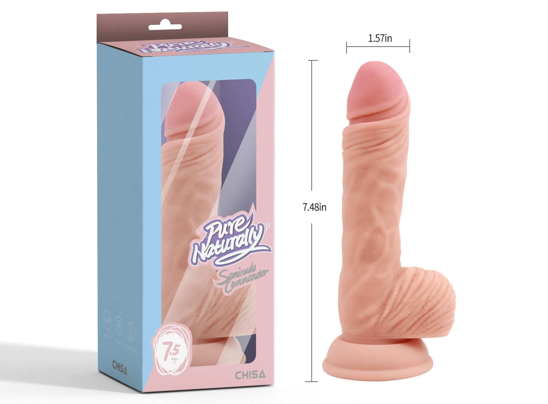 Pure Naturally Seminude Commander - Dildo, W kolorze cielistym, 19 cm