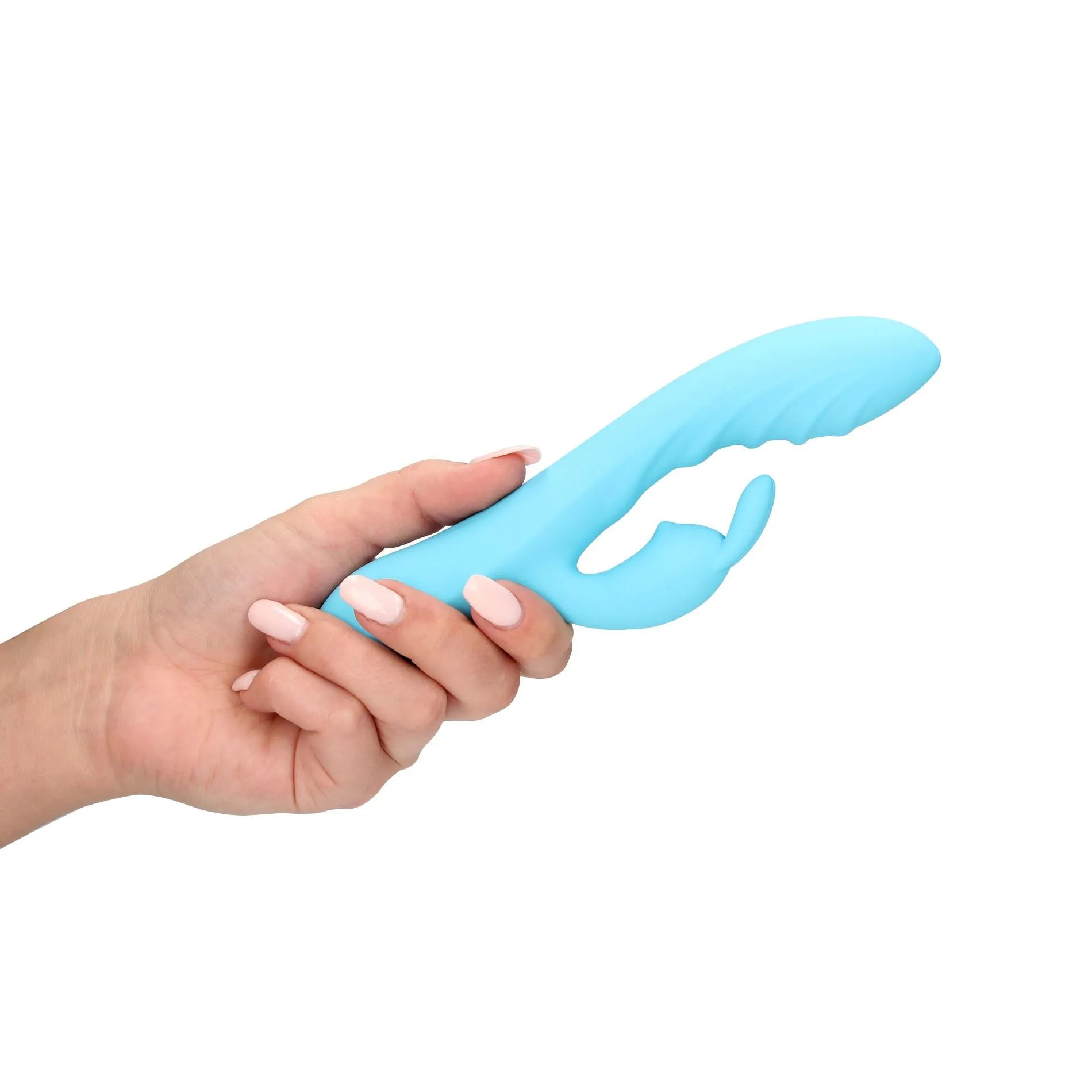 Вибратор-кролик Loveline Ribbed Ultra Soft Silicone, 21 см (голубой)