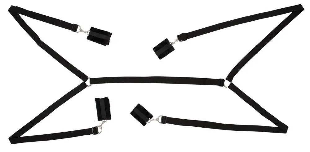Bad Kitty Bed Shackles - Zestaw do bondage, Czarny, 145 cm