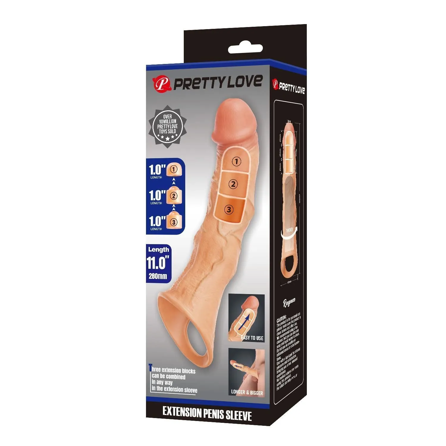 Насадка на пенис Pretty Love Extension Penis Sleeve Blocks, 28 см (телесный)