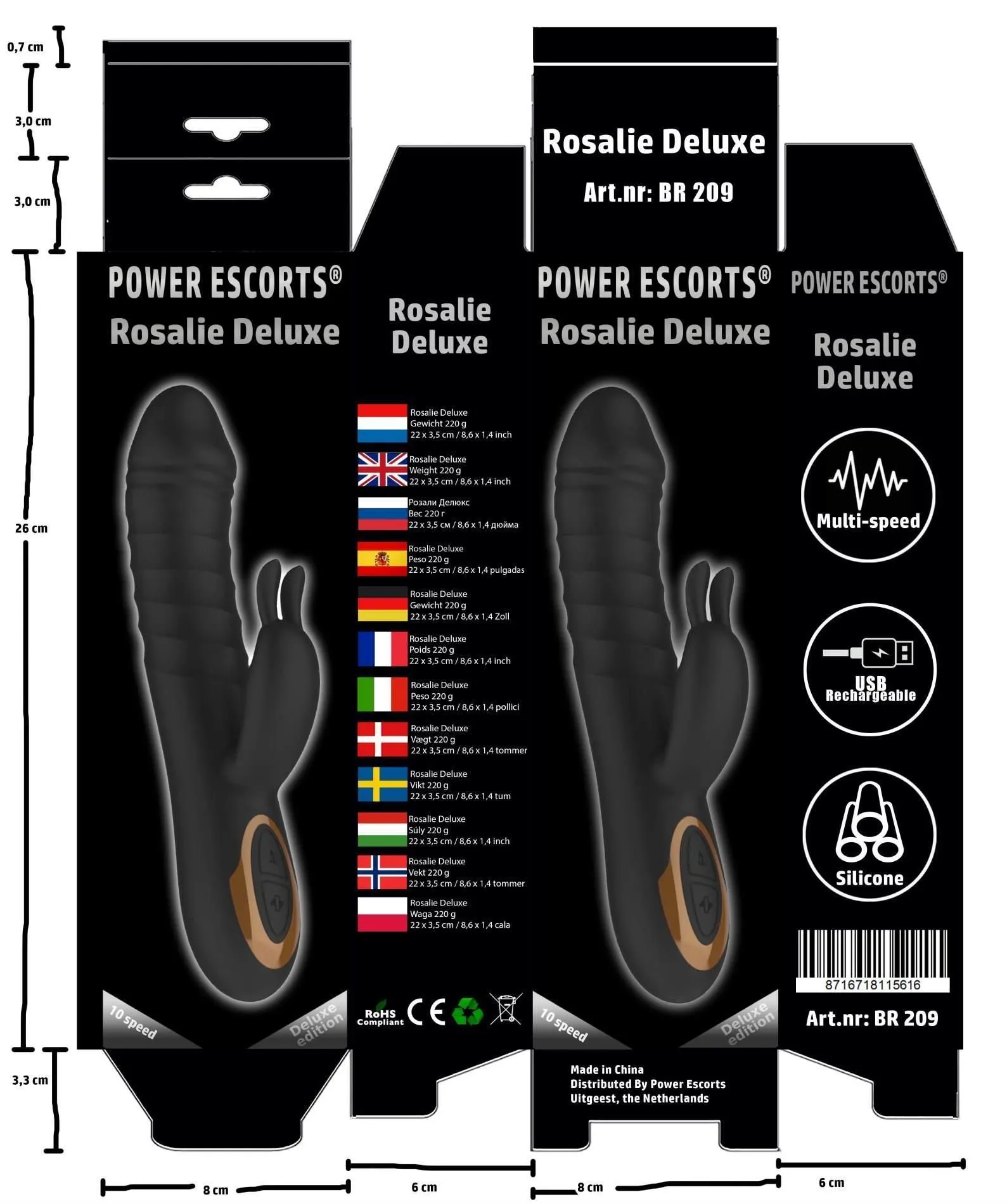 Вибратор-кролик Power Escorts Rosalie Deluxe, 22.6 см (черный)