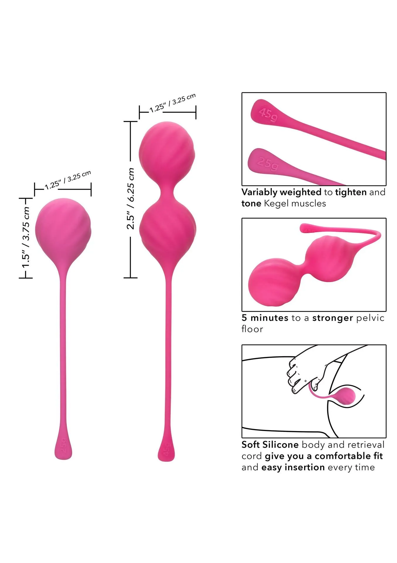 Набор вагинальных шариков Tighten & Tone Kegel Training, 2шт (розовый)
