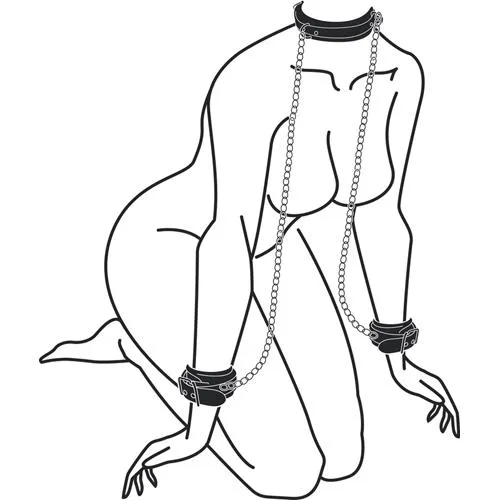 Easytoys Leather Collar With Handcuffs - Zestaw BDSM, Czarny, 40 cm