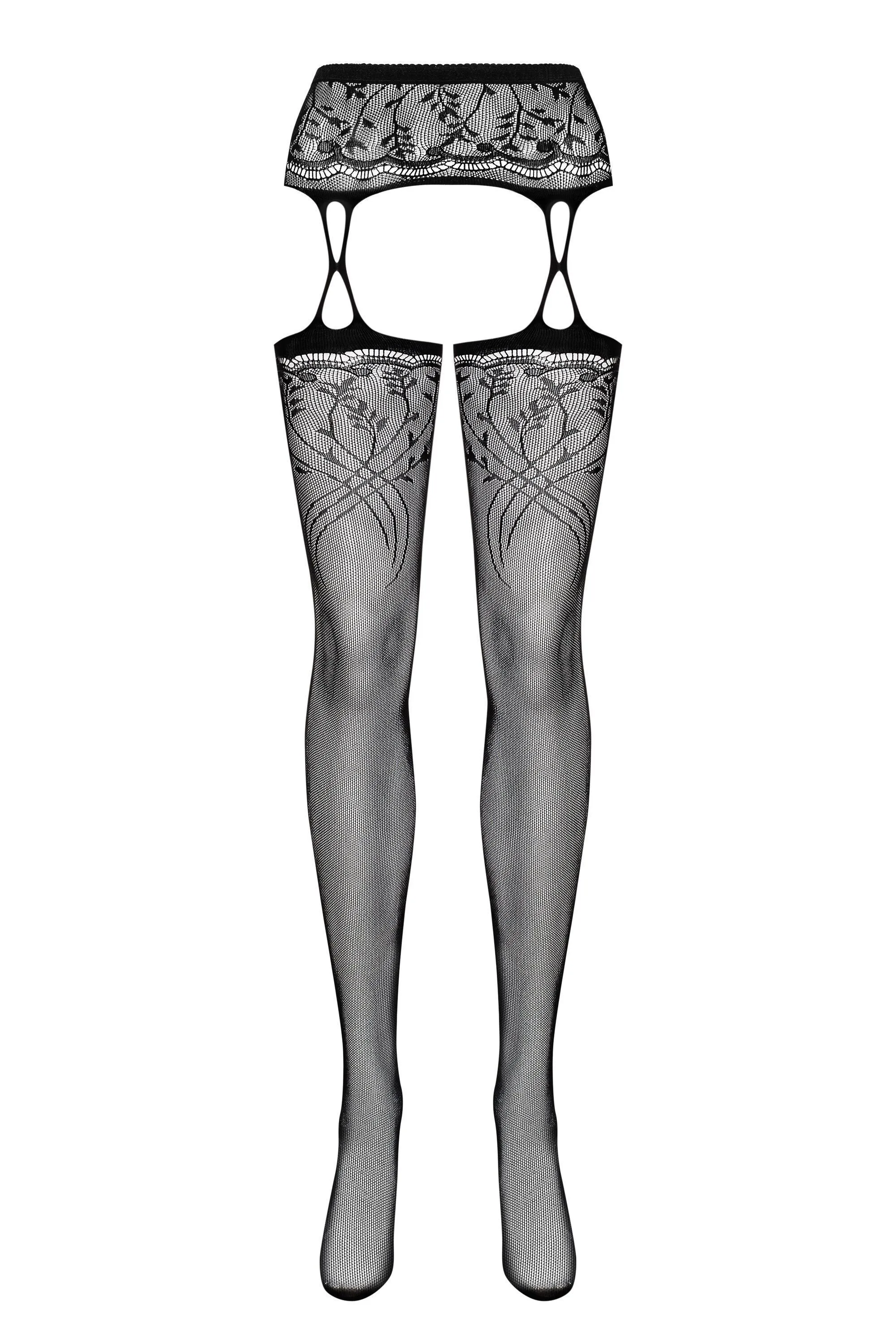 Чулки с поясом Obsessive S206, S/M/L (черный)