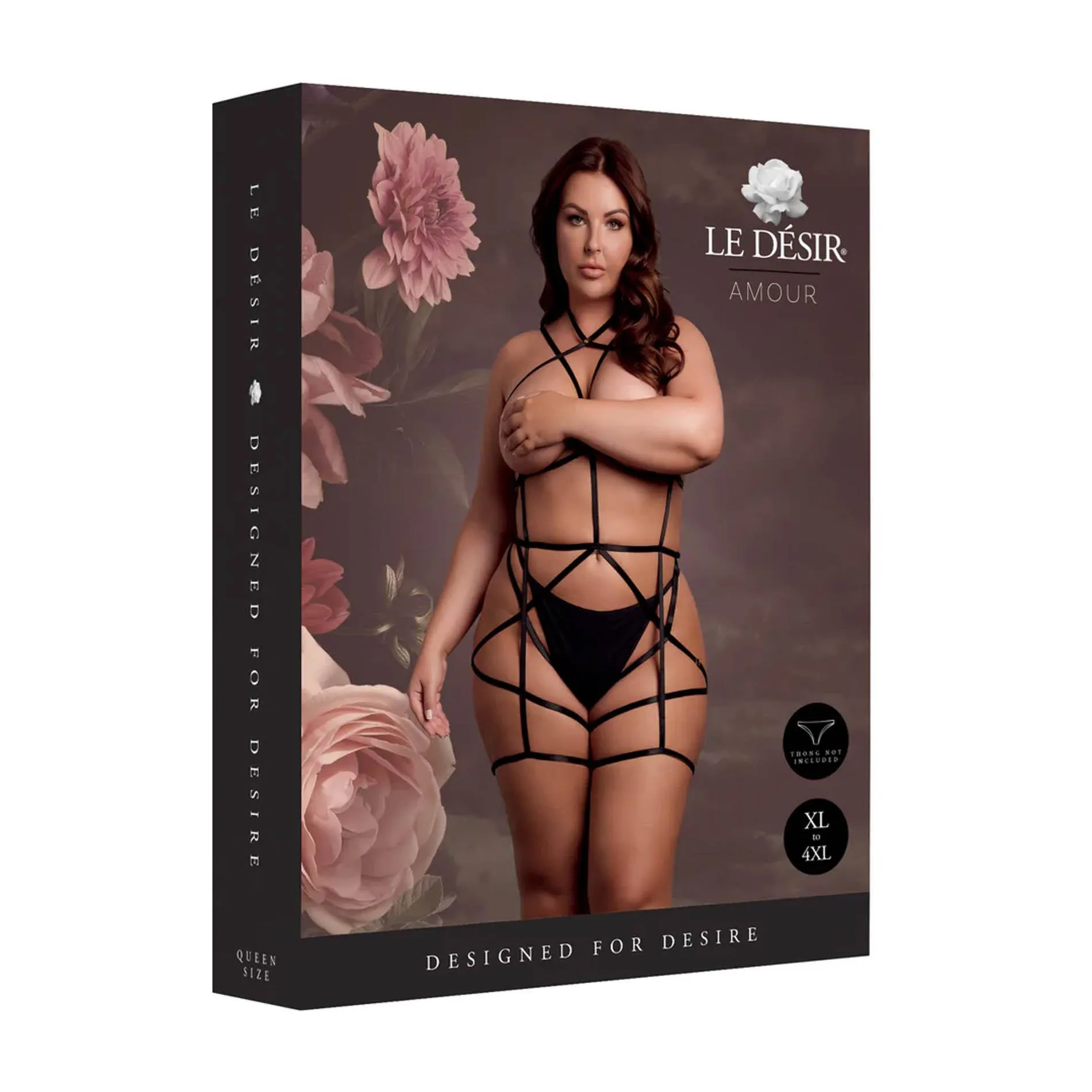 Боді-упряж з відкритими чашками та підв'язками Le Désir, Plus Size (чорний)