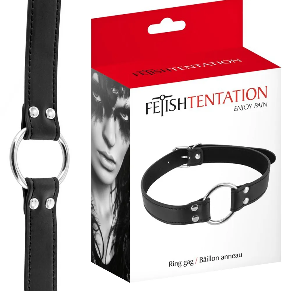 Fetish Tentation Ring Gag - Knebel pierścieniowy, Czarny, 64 cm