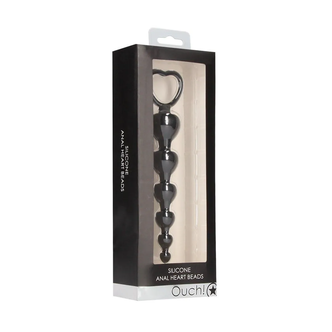 Ouch Anal Heart Beads - Łańcuszek analny, Czarny, 18.5 cm